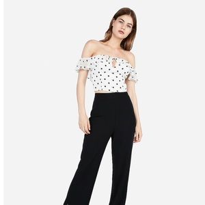 Express | Polka Dot Off The Shoulder Crop Top